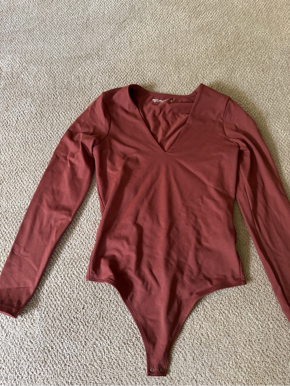 Abercrombie & Fitch Long Sleeve V-Neck Bodysuit - Rust Brown